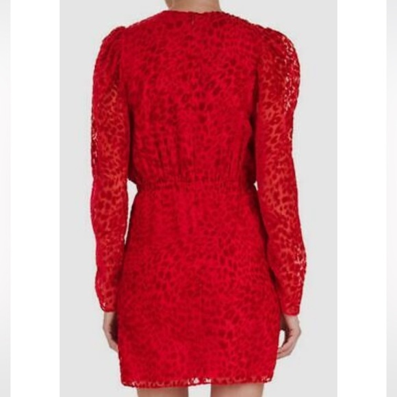The Kooples red velvet burnout leopard print mini dress with long sleeves size 2 - Picture 4 of 14